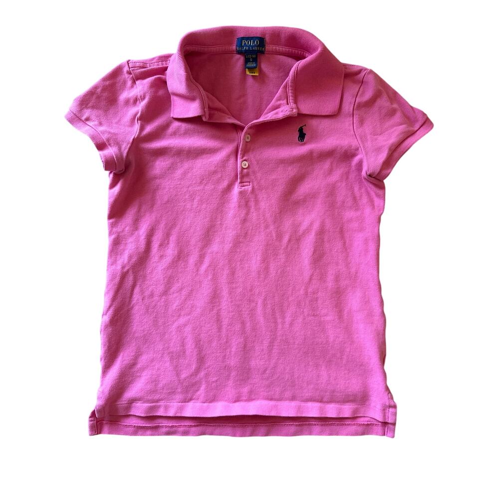 Polo Ralph Lauren Pink Youth Girls 12-14 Navy Pony Logo Polo Shirt